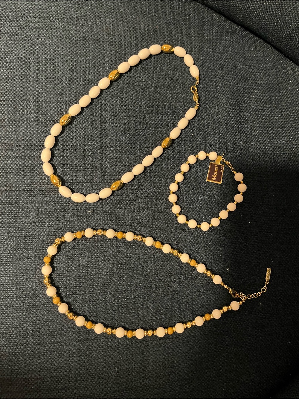 White and Gold 2 Necklaces & 1 Bracelet